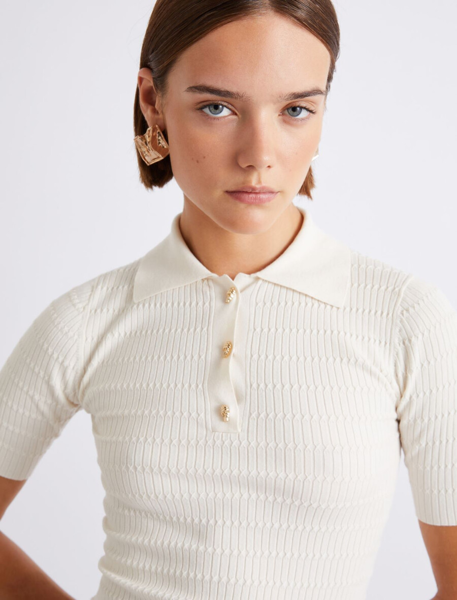 poloshirt aus viskose-strick – creme