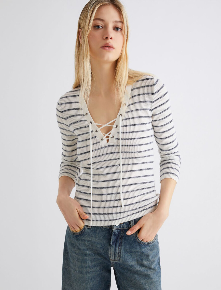 pullover aus mit lurex verziertem schurwollstoff – weiss