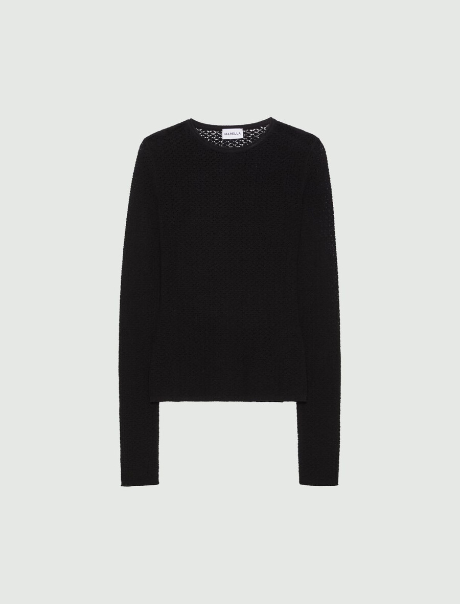 spitzenstrickpullover aus baumwolle – schwarz