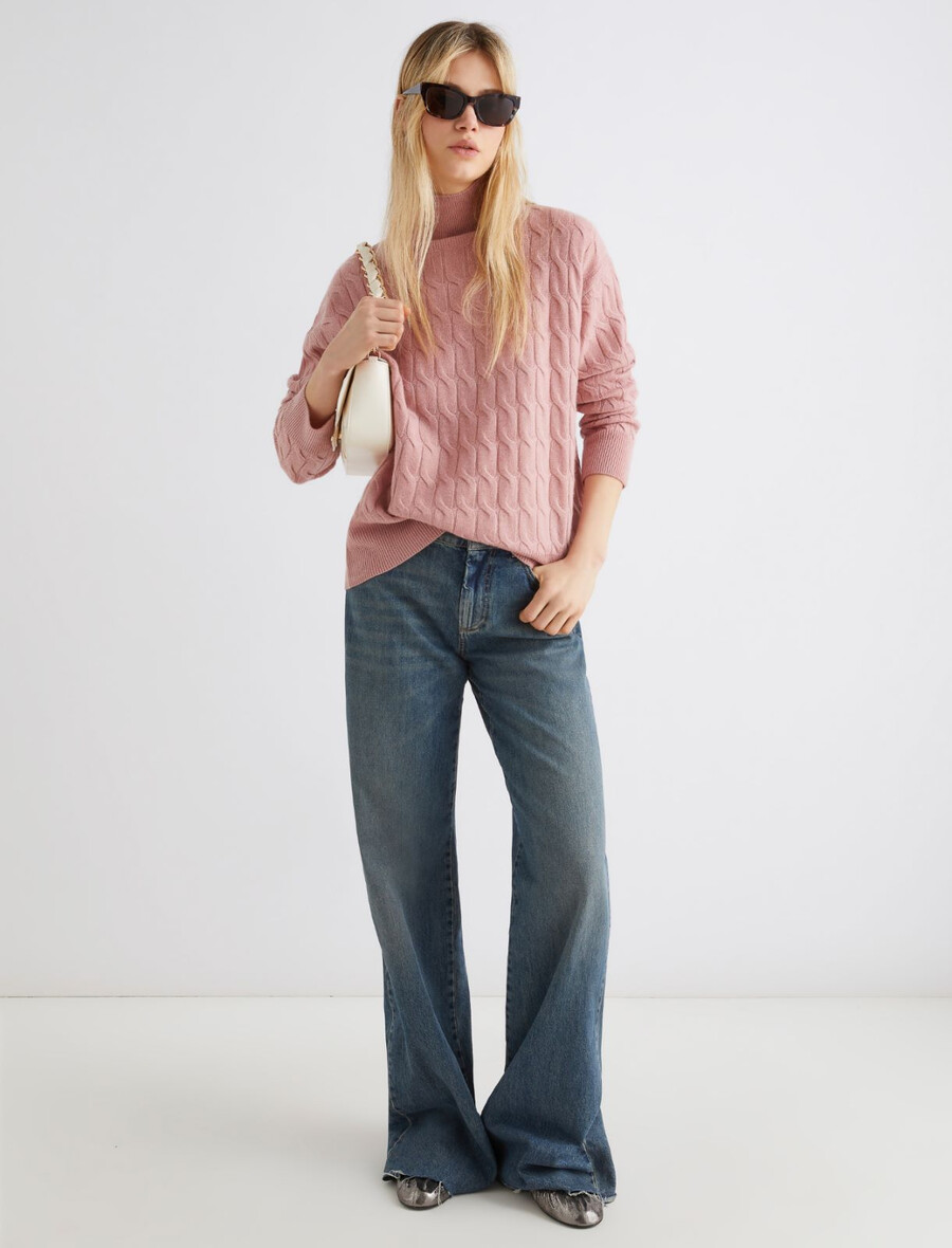 rollkragenpullover aus wolle und kaschmir - pink