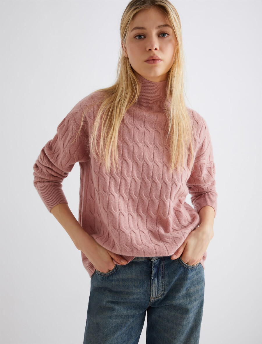rollkragenpullover aus wolle und kaschmir - pink