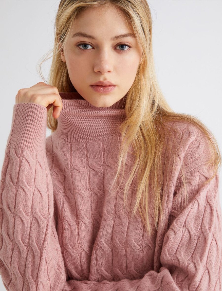 rollkragenpullover aus wolle und kaschmir - pink