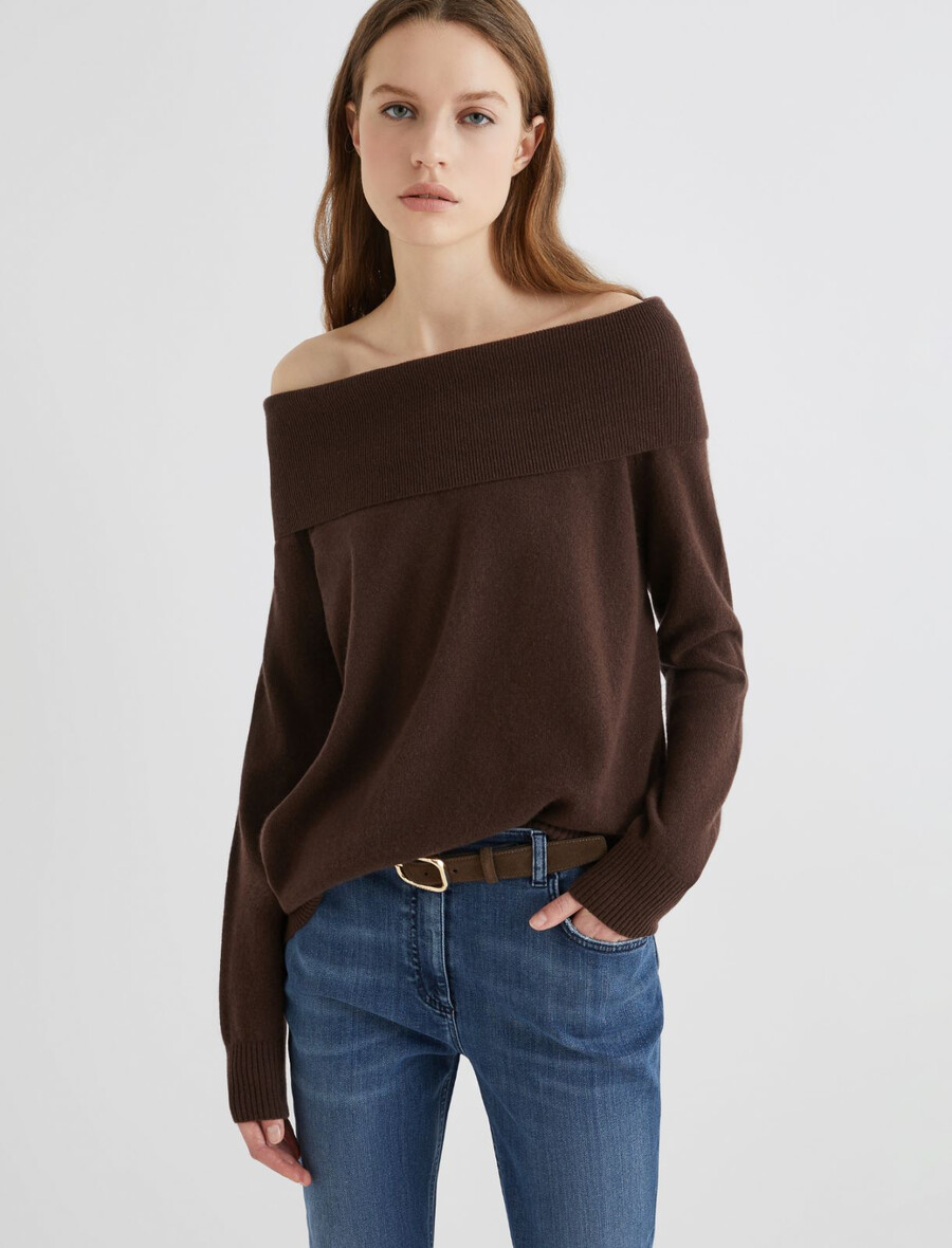 kastenförmiger kaschmirpullover – braun