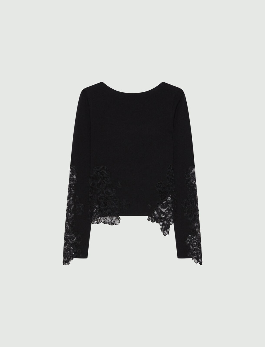 eng anliegender pullover mit spitzenbesatz – schwarz
