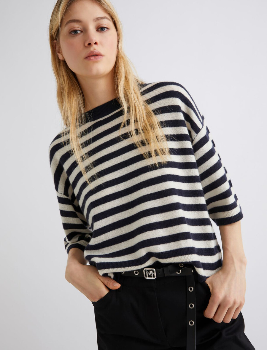 kaschmirpullover mit rundhalsausschnitt - marineblau