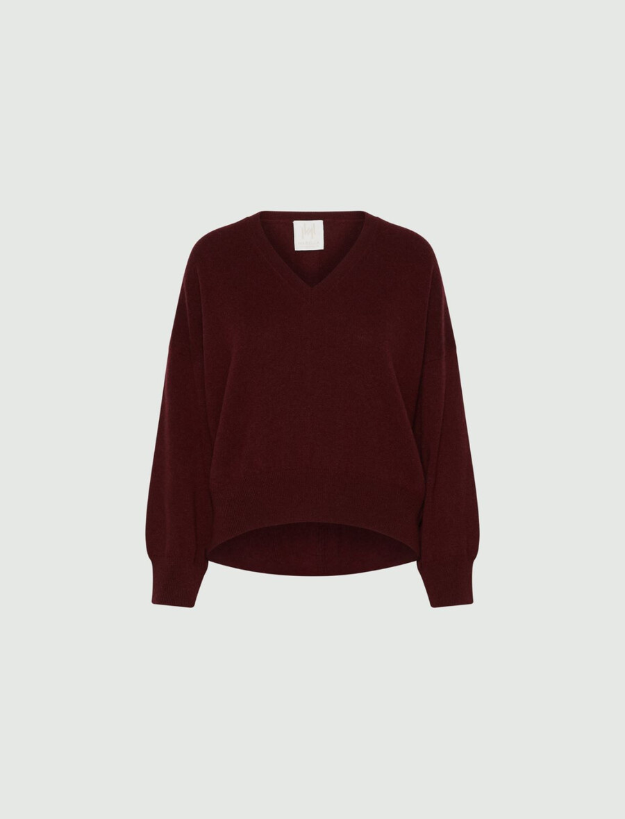v-ausschnitt-pullover aus reinem kaschmir - bordeaux