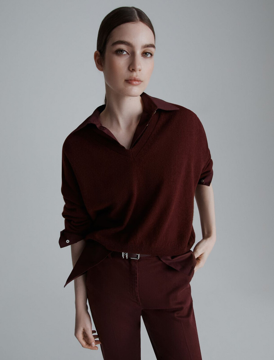 v-ausschnitt-pullover aus reinem kaschmir - bordeaux