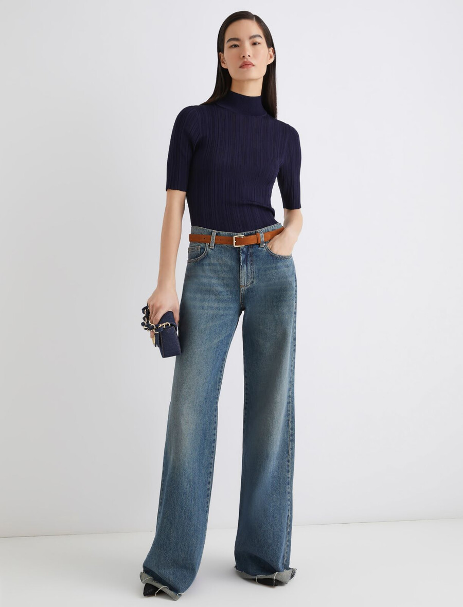 kurzärmeliger rollkragenpullover - marineblau