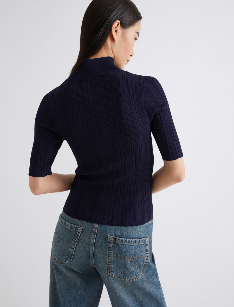 kurzärmeliger rollkragenpullover - marineblau