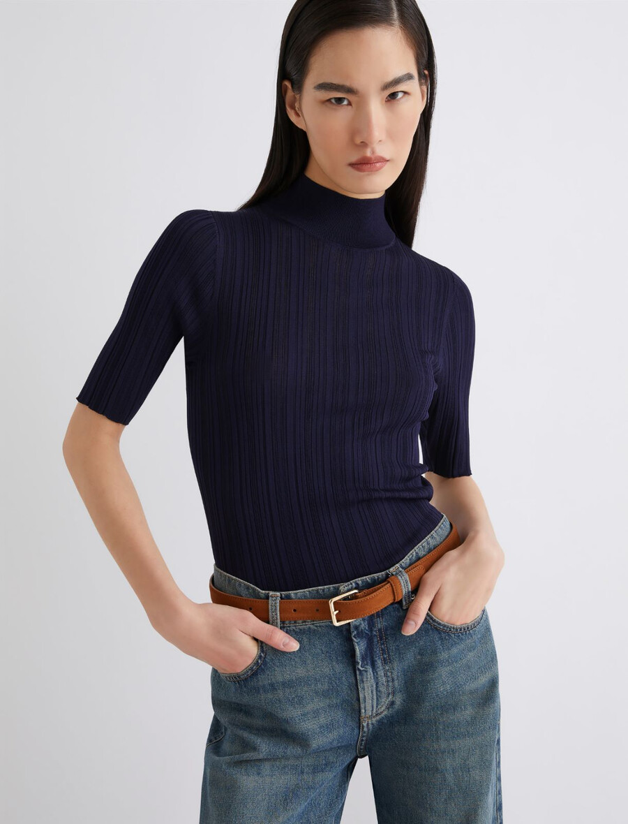 kurzärmeliger rollkragenpullover - marineblau