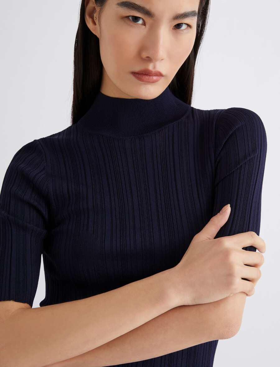 kurzärmeliger rollkragenpullover - marineblau