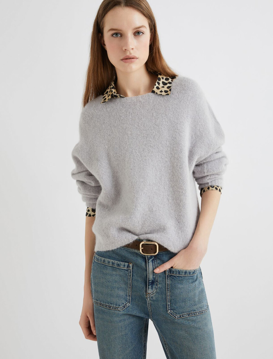 stretch-alpaka-pullover mit rundhalsausschnitt - perle