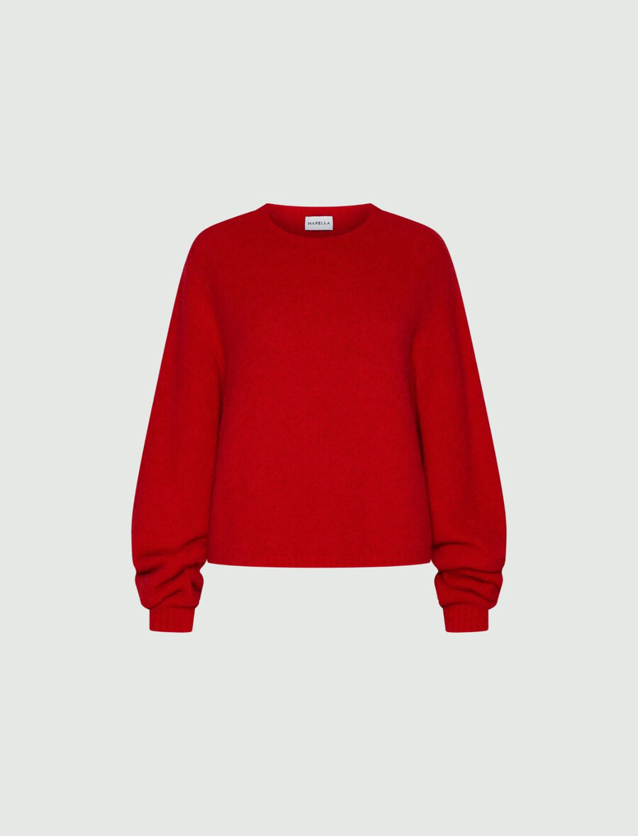 stretch-alpaka-pullover mit rundhalsausschnitt – rot
