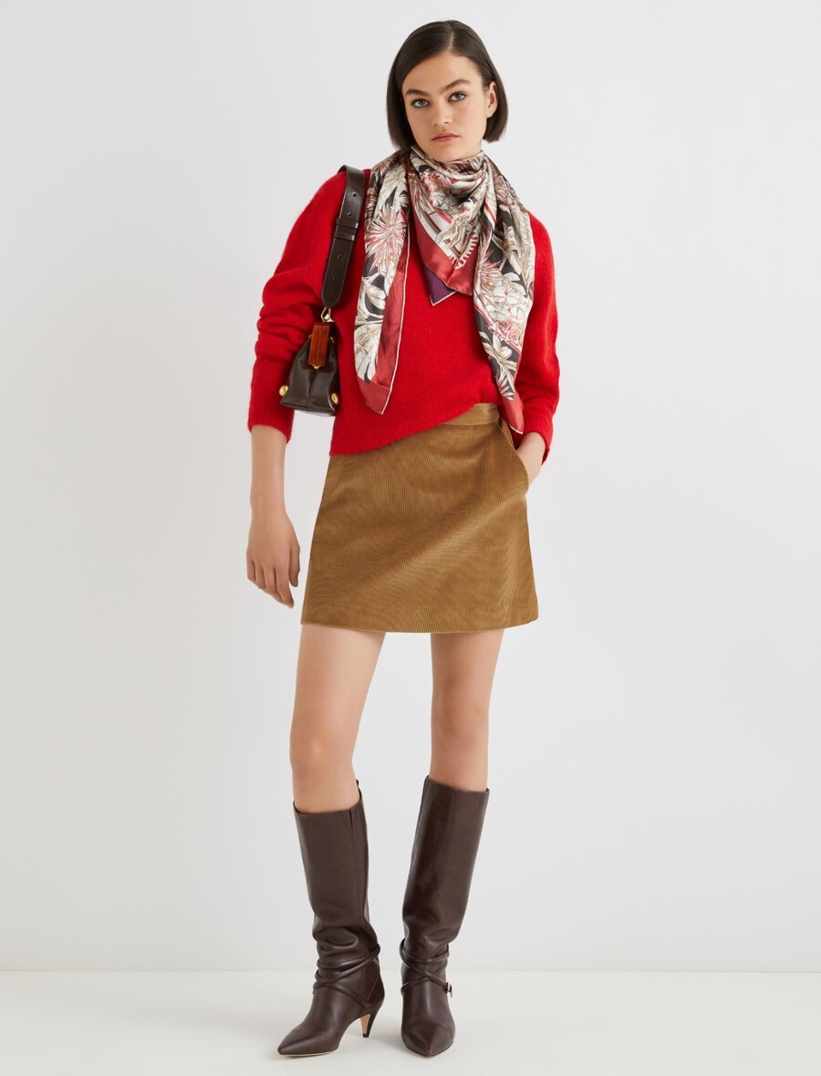 stretch-alpaka-pullover mit rundhalsausschnitt – rot