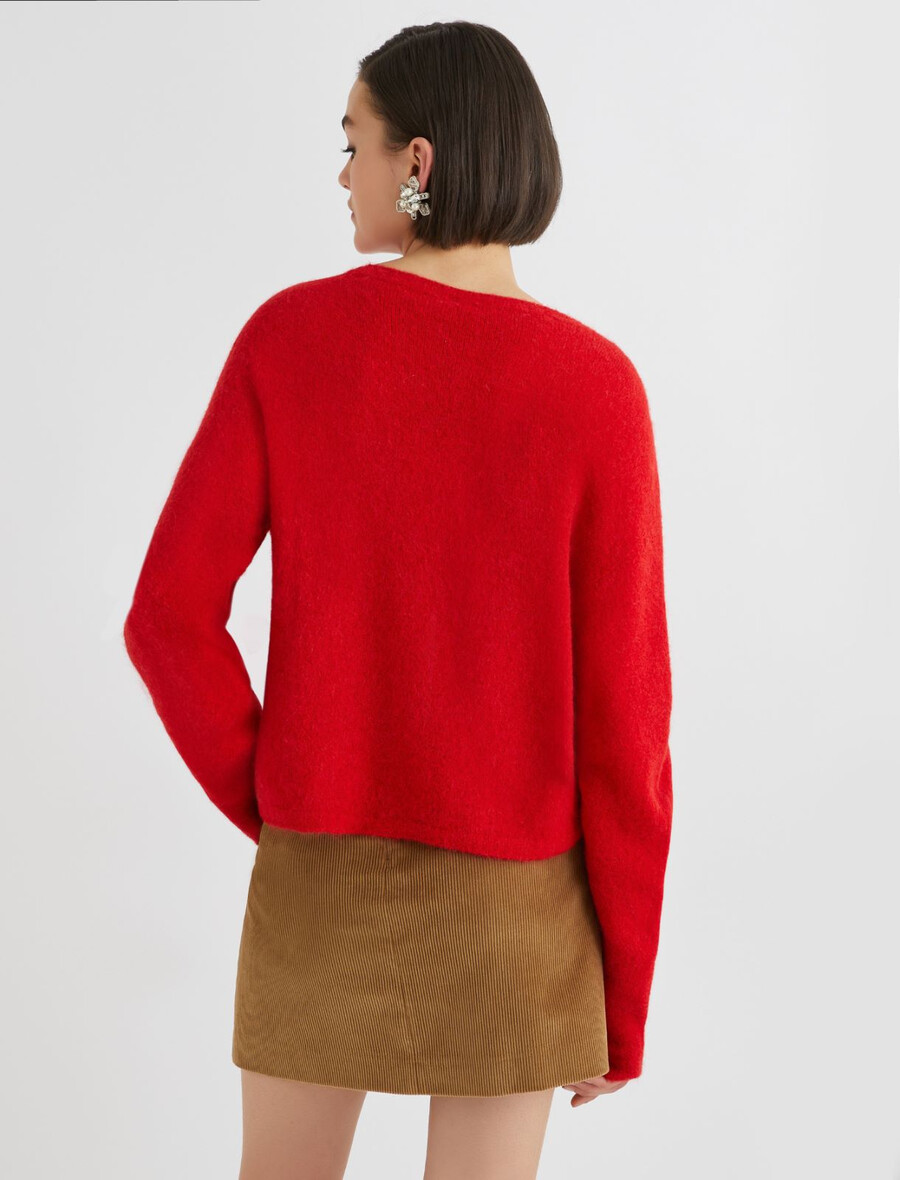 stretch-alpaka-pullover mit rundhalsausschnitt – rot