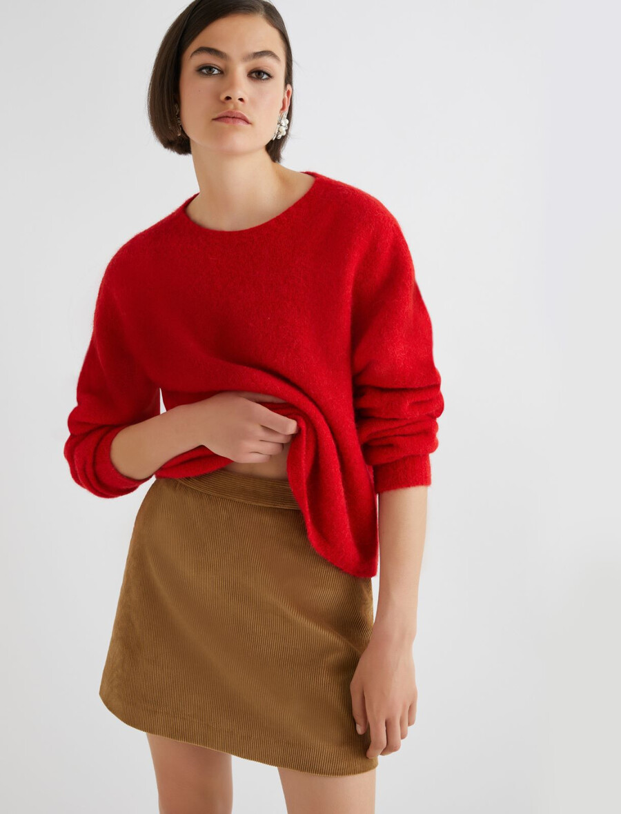 stretch-alpaka-pullover mit rundhalsausschnitt – rot