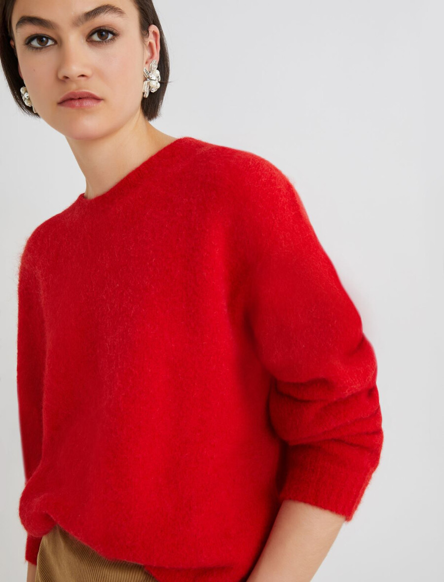 stretch-alpaka-pullover mit rundhalsausschnitt – rot