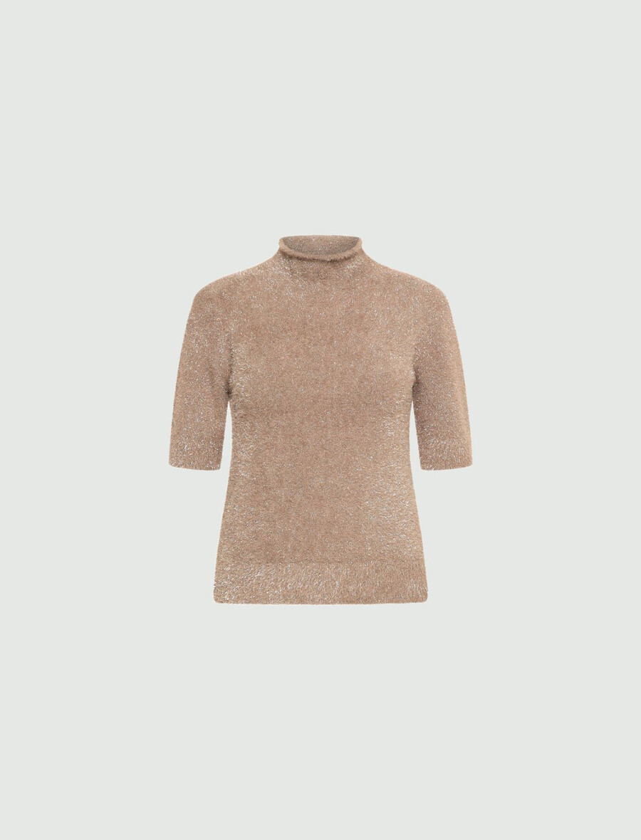 kurzärmeliger rollkragenpullover - cognac
