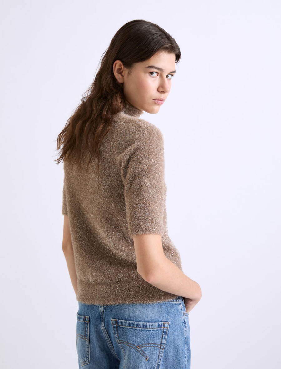 kurzärmeliger rollkragenpullover - cognac