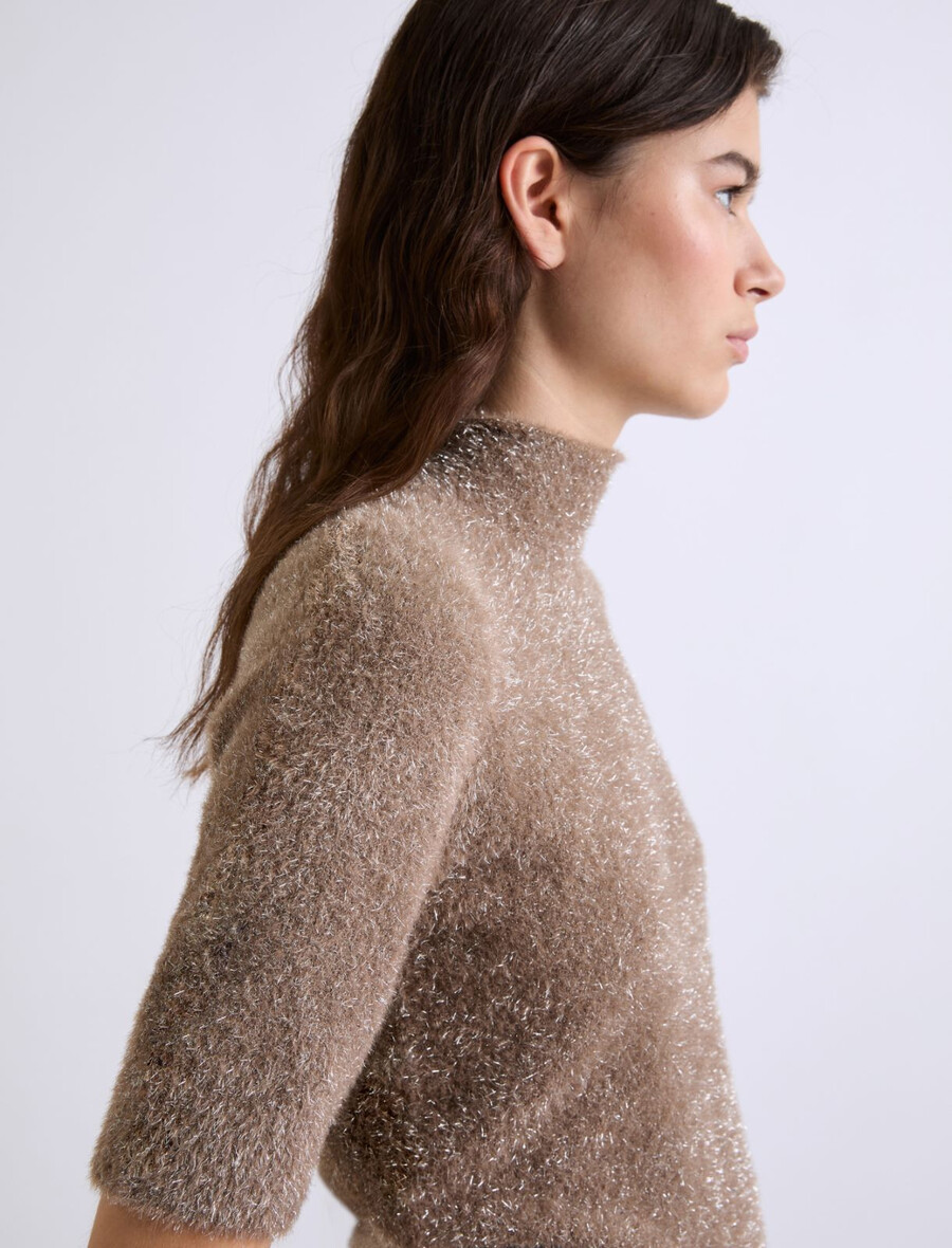 kurzärmeliger rollkragenpullover - cognac