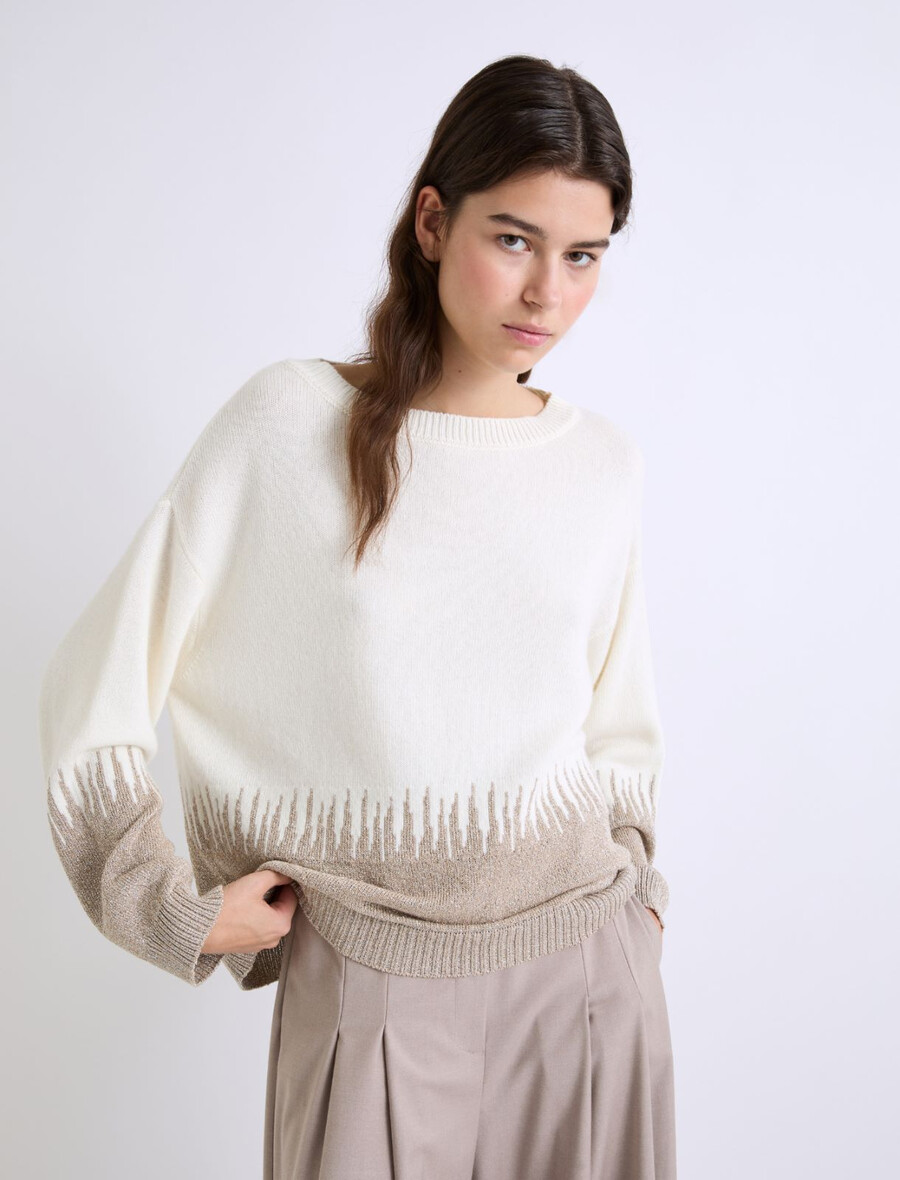 pullover aus kaschmirmischung mit intarsienmuster – weiss