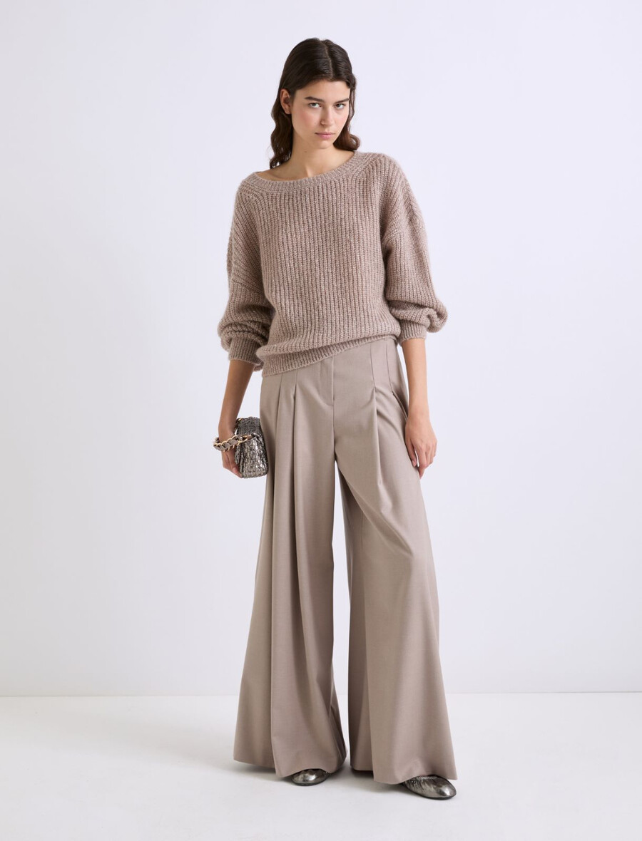 mit mikropailletten verzierter pullover aus mohairmischung - cognac