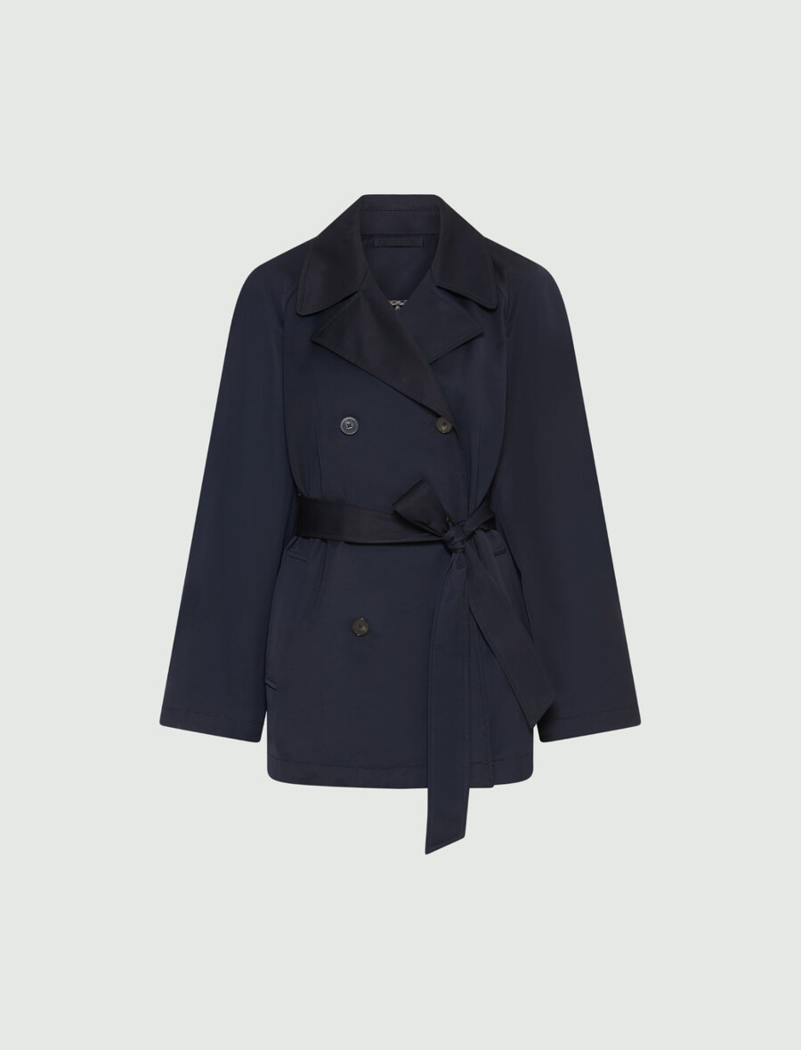 technischer trenchcoat aus baumwolle – marineblau