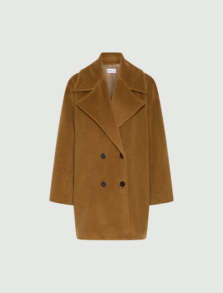 schwere zweireihige jacke aus reiner wolle – oliv