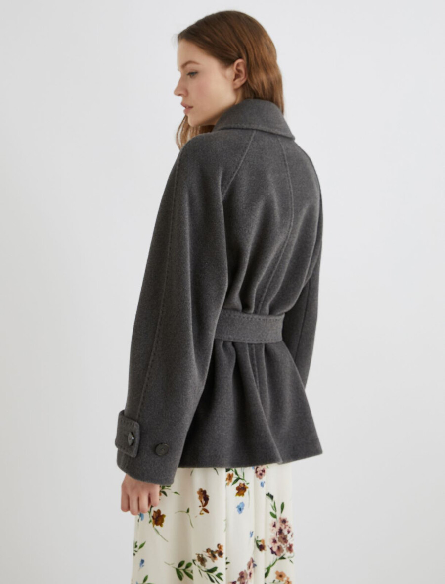 schwere jacke aus reiner wolle mit gürtel – melange grau
