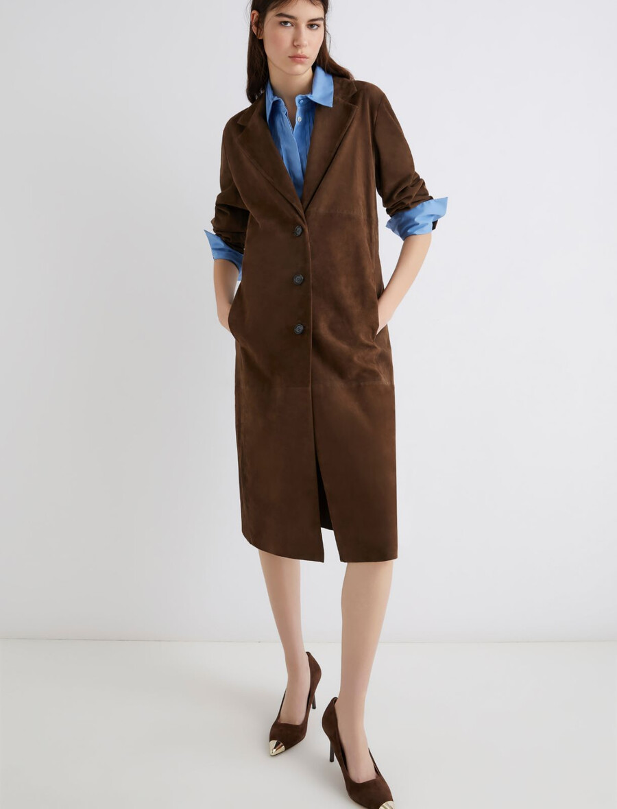 trenchcoat aus wildleder - braun