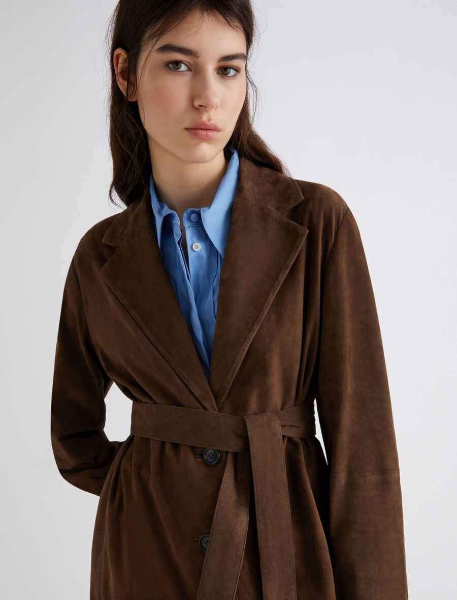 trenchcoat aus wildleder - braun