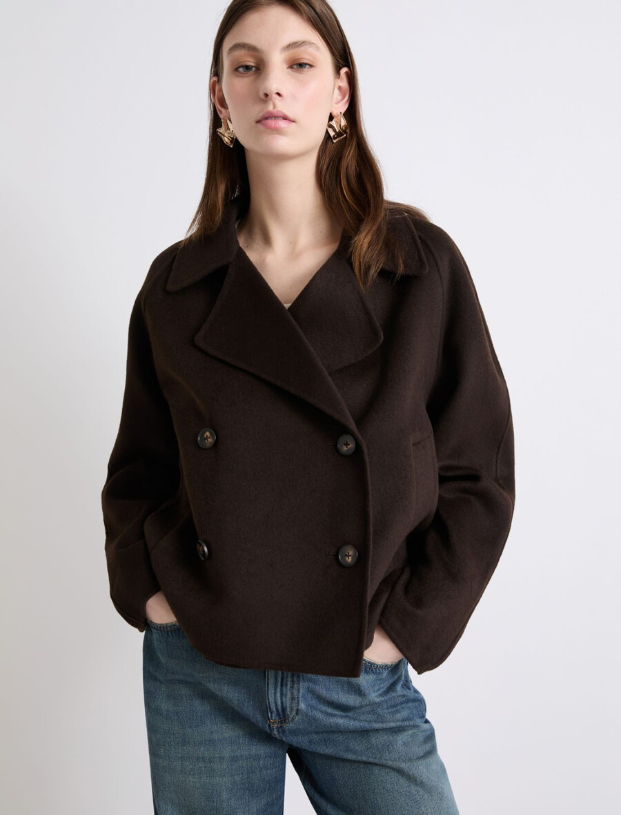 kurzer doppellagiger trenchcoat – dunkelbraun