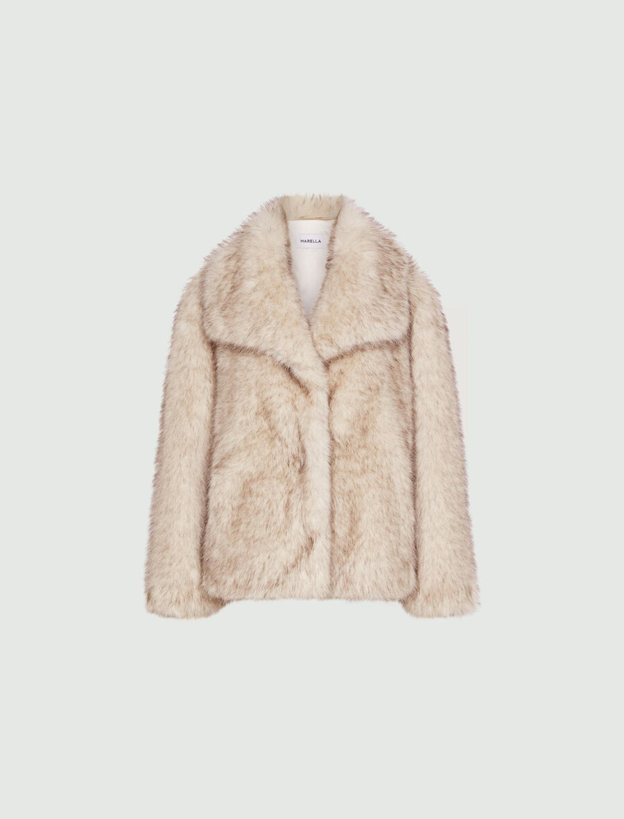 oversize-jacke aus flauschigem stoff – beige