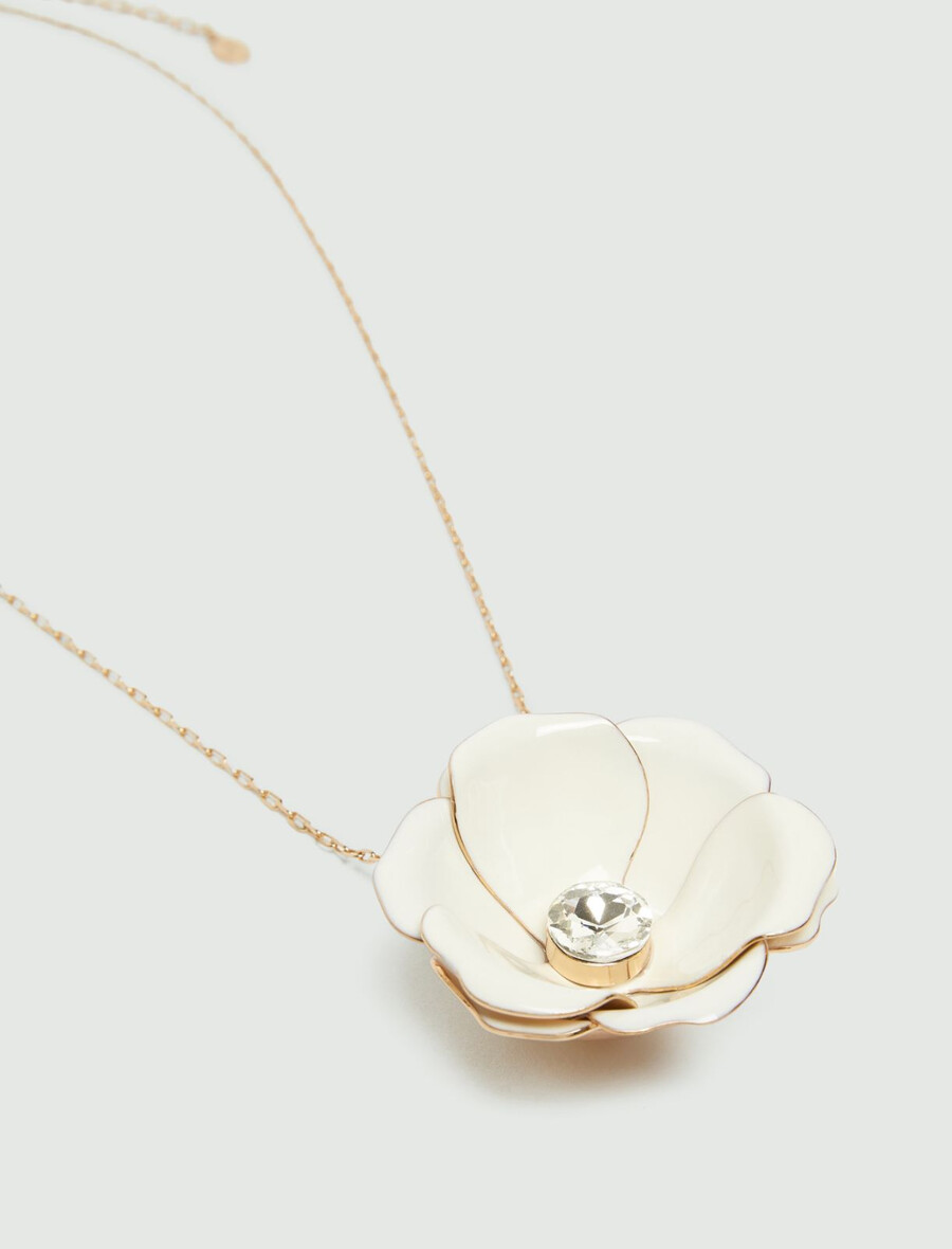 lange halskette mit emailleblume - weiss