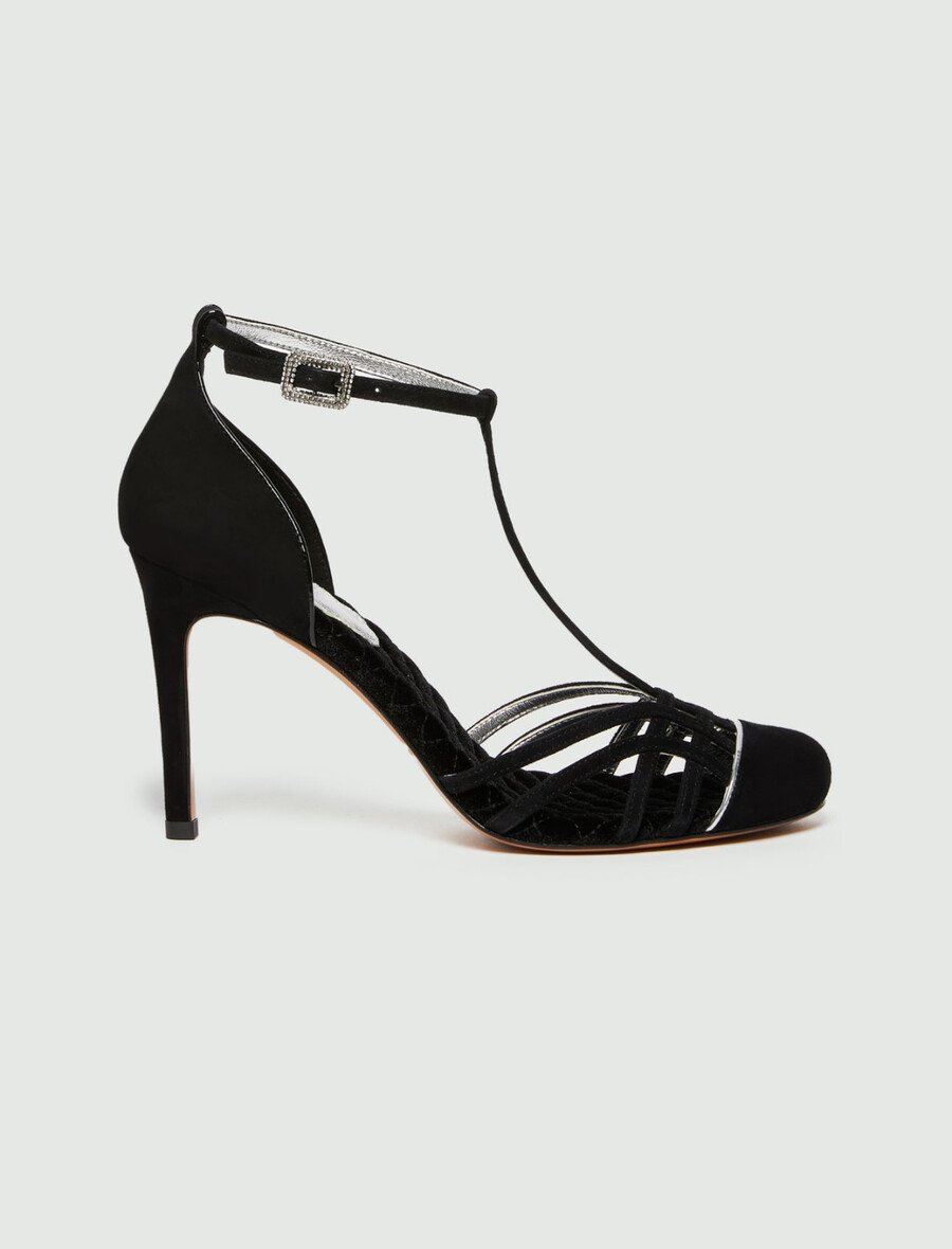 wildleder-sandalen mit t-riemen - schwarz