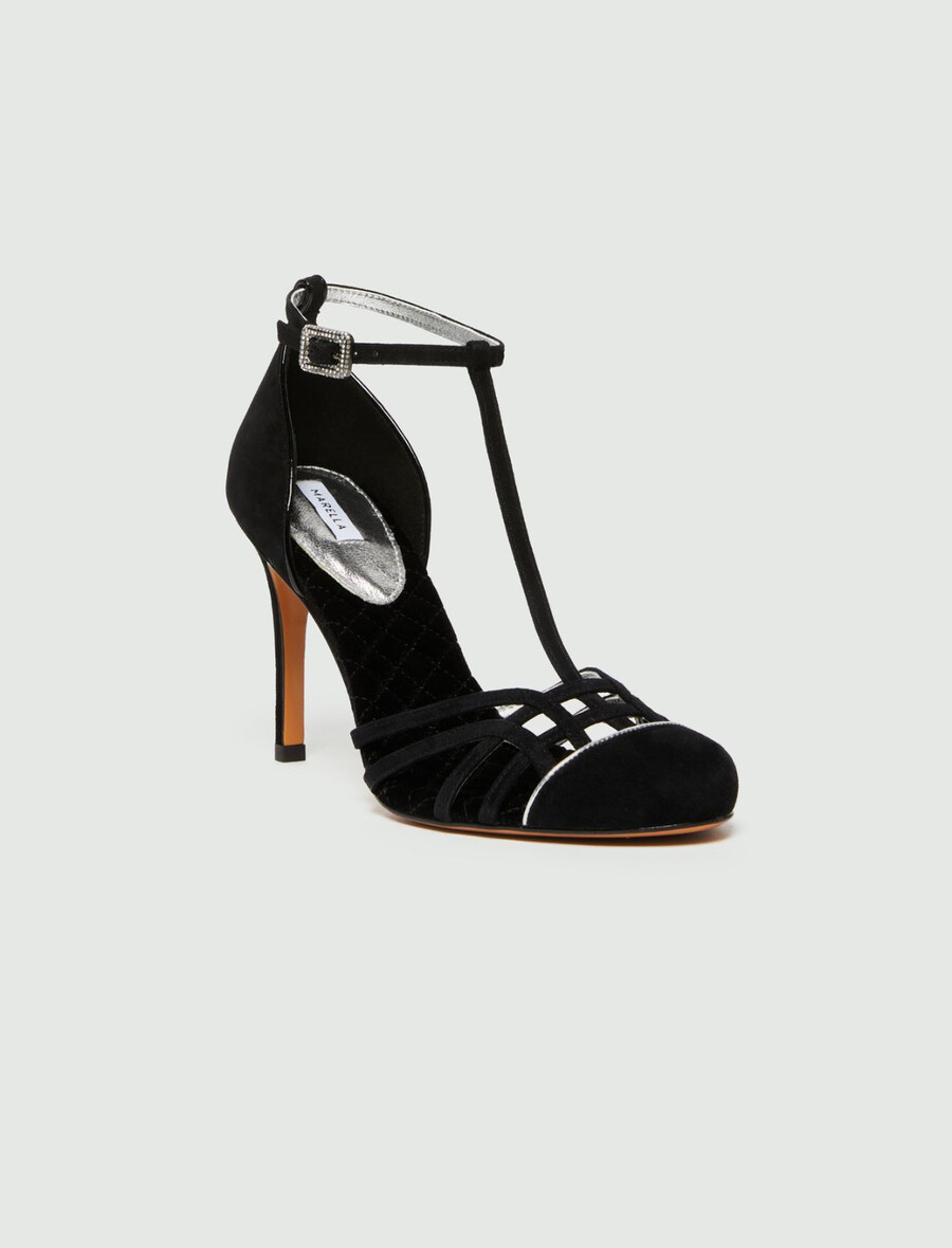 wildleder-sandalen mit t-riemen - schwarz