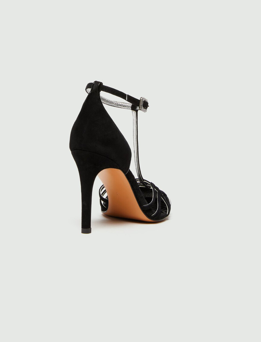 wildleder-sandalen mit t-riemen - schwarz