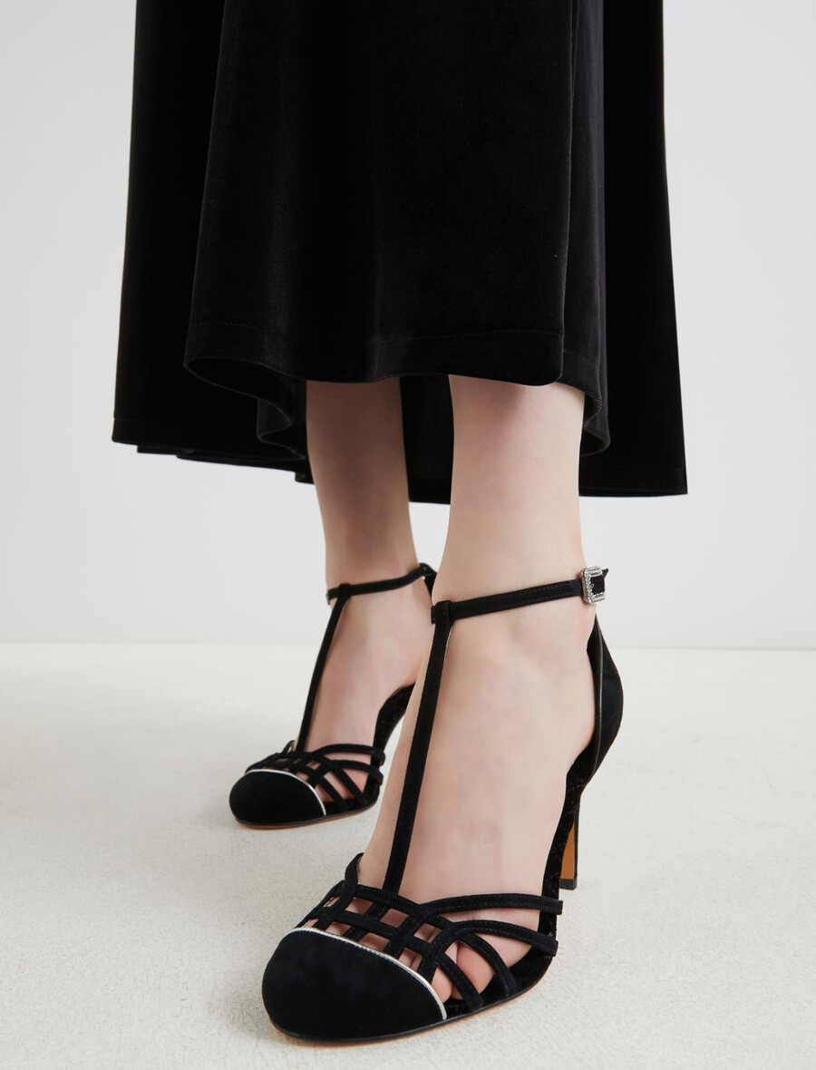 wildleder-sandalen mit t-riemen - schwarz