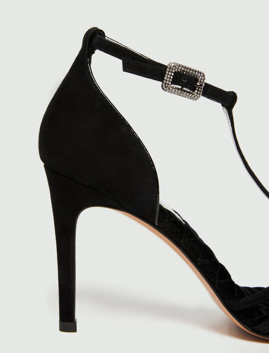 wildleder-sandalen mit t-riemen - schwarz