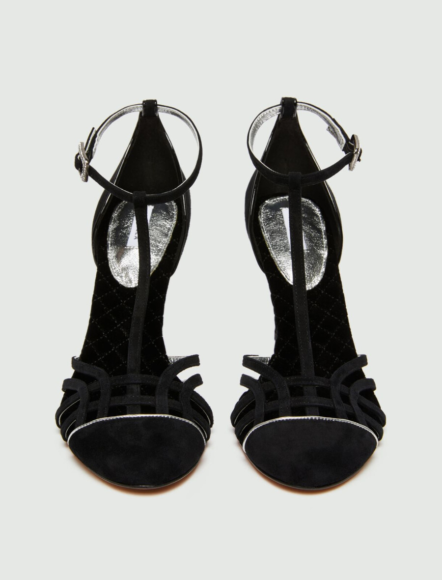 wildleder-sandalen mit t-riemen - schwarz