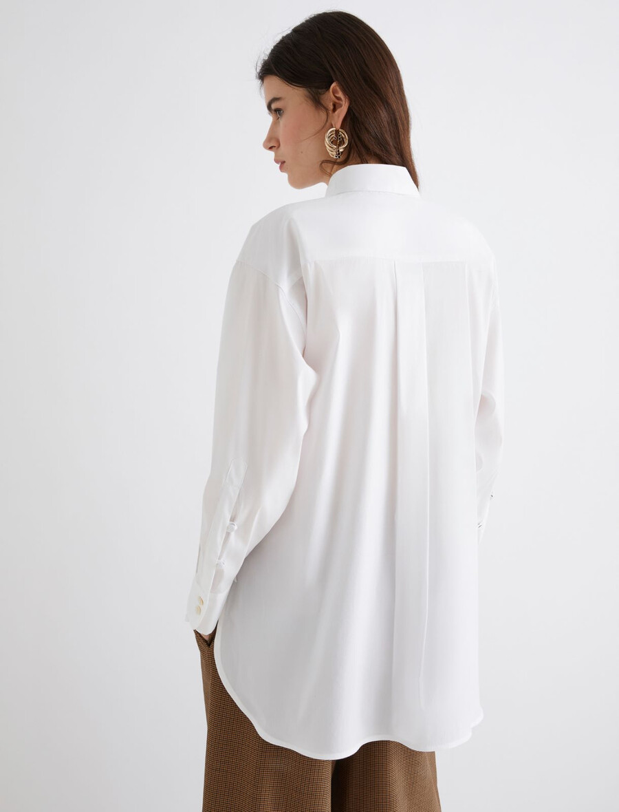 popelinebluse mit bindeband - weiss