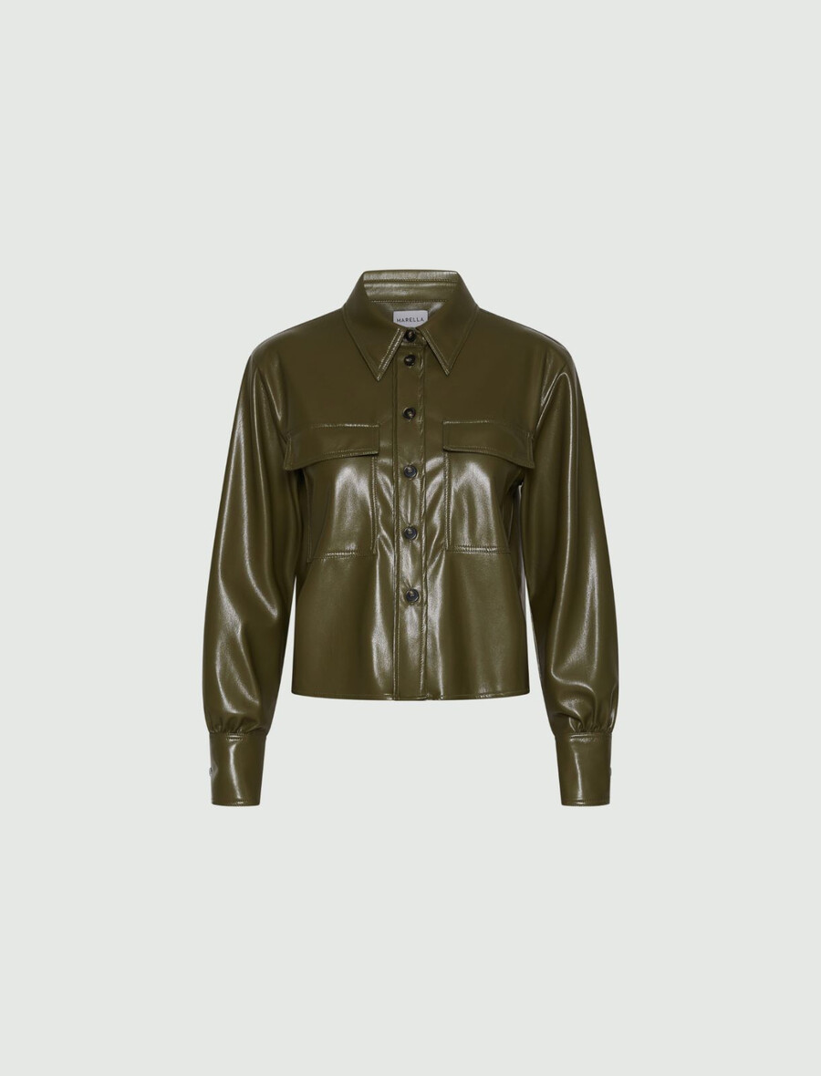 kurzärmeliges jersey-shirt mit beschichtung – oliv