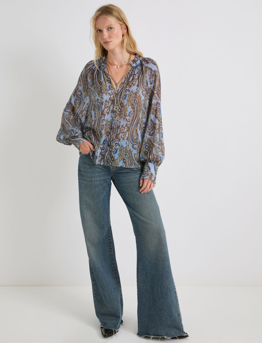 georgette-bluse in lockerer passform – hellblau
