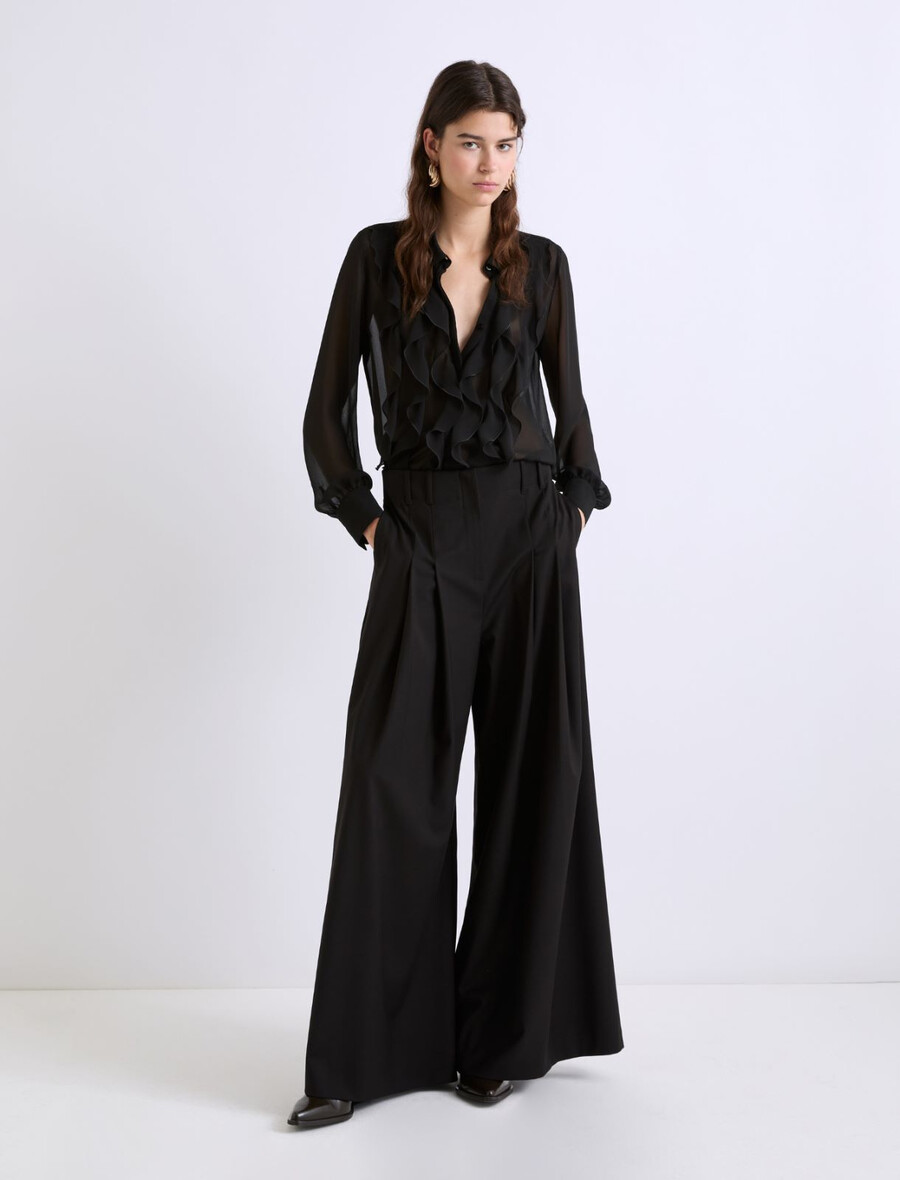 rüschenbluse aus georgette – schwarz