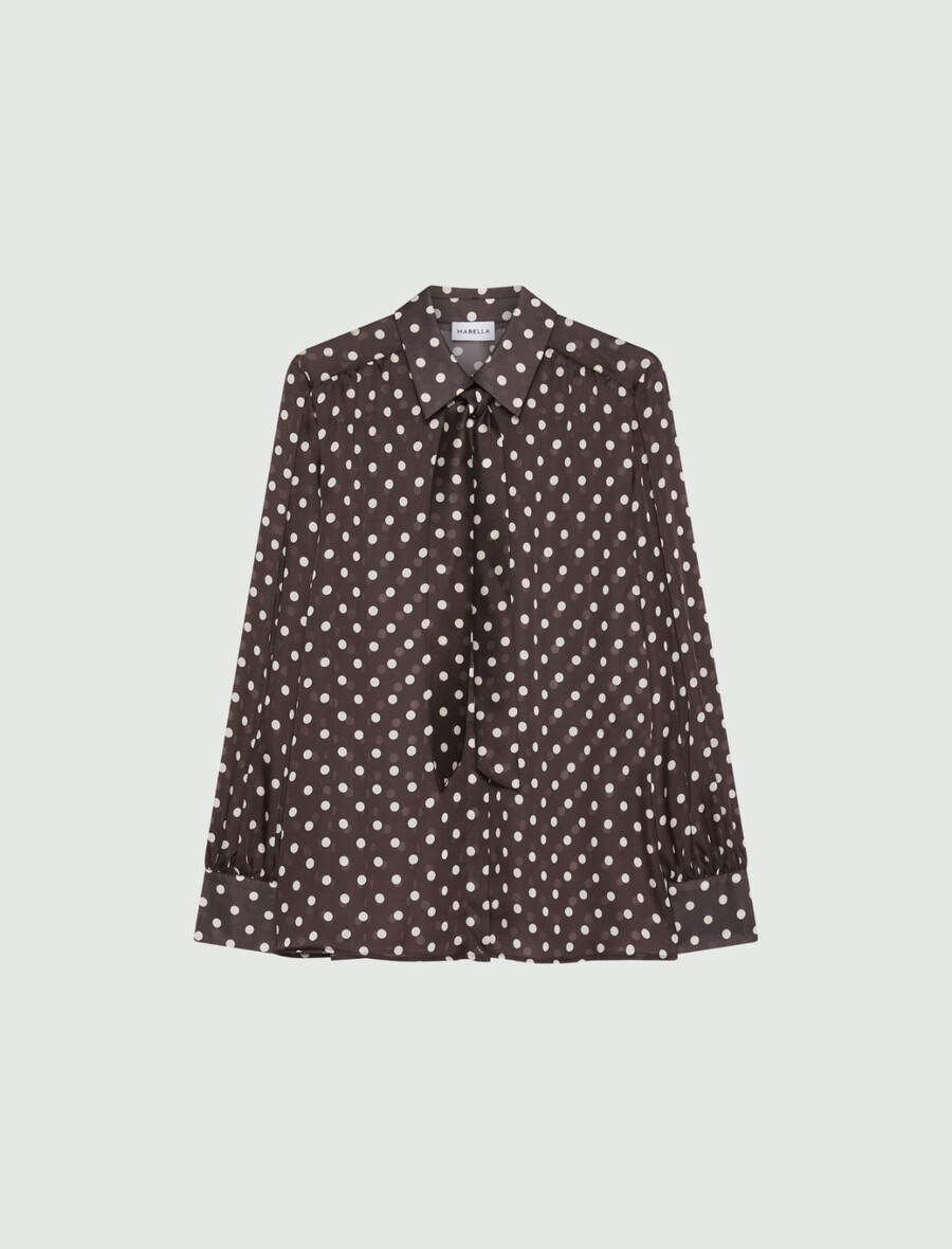 chiffon-satinbluse mit polka-dots – schokolade