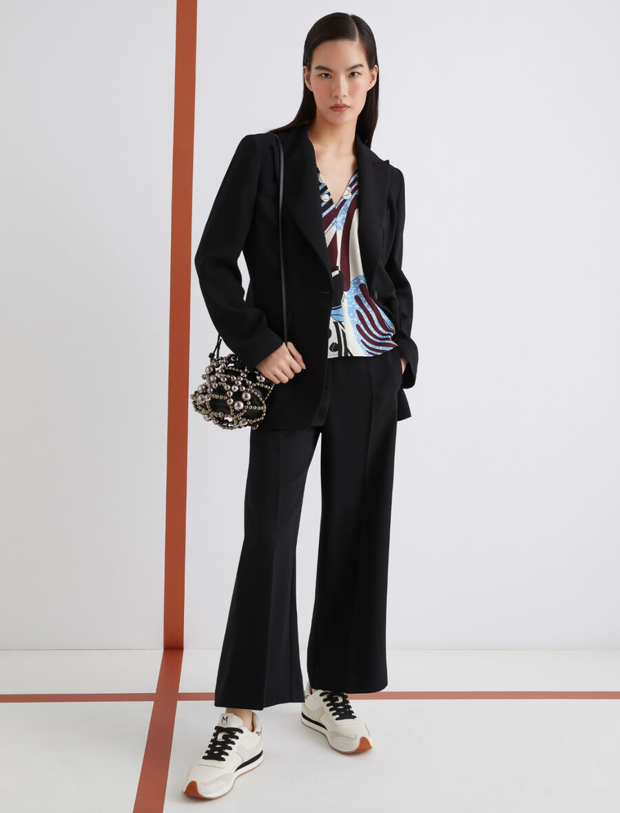 einreihiger envers-satin-blazer – schwarz