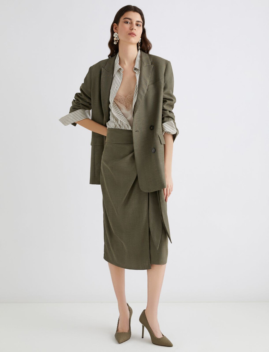 zweireihiger fließender twill-blazer – kaki