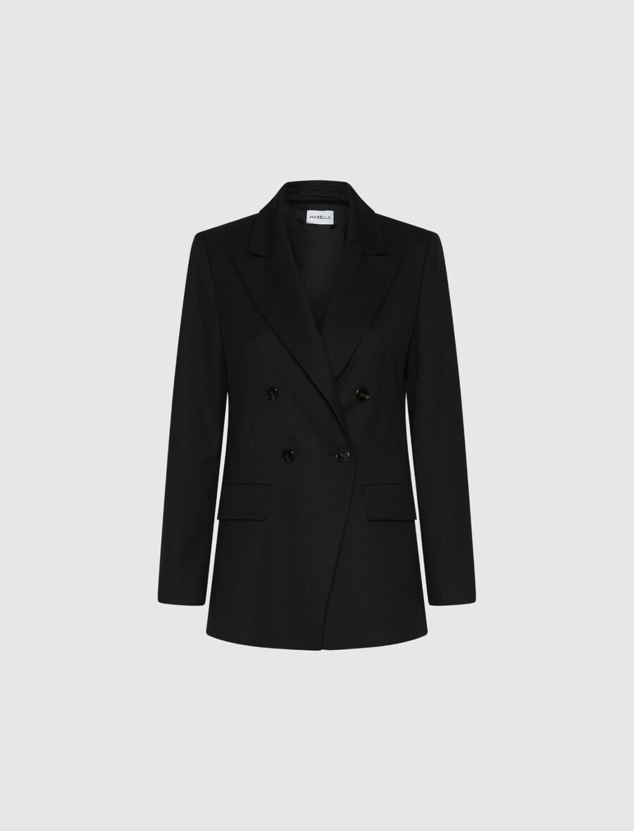 zweireihiger stretchblazer – schwarz