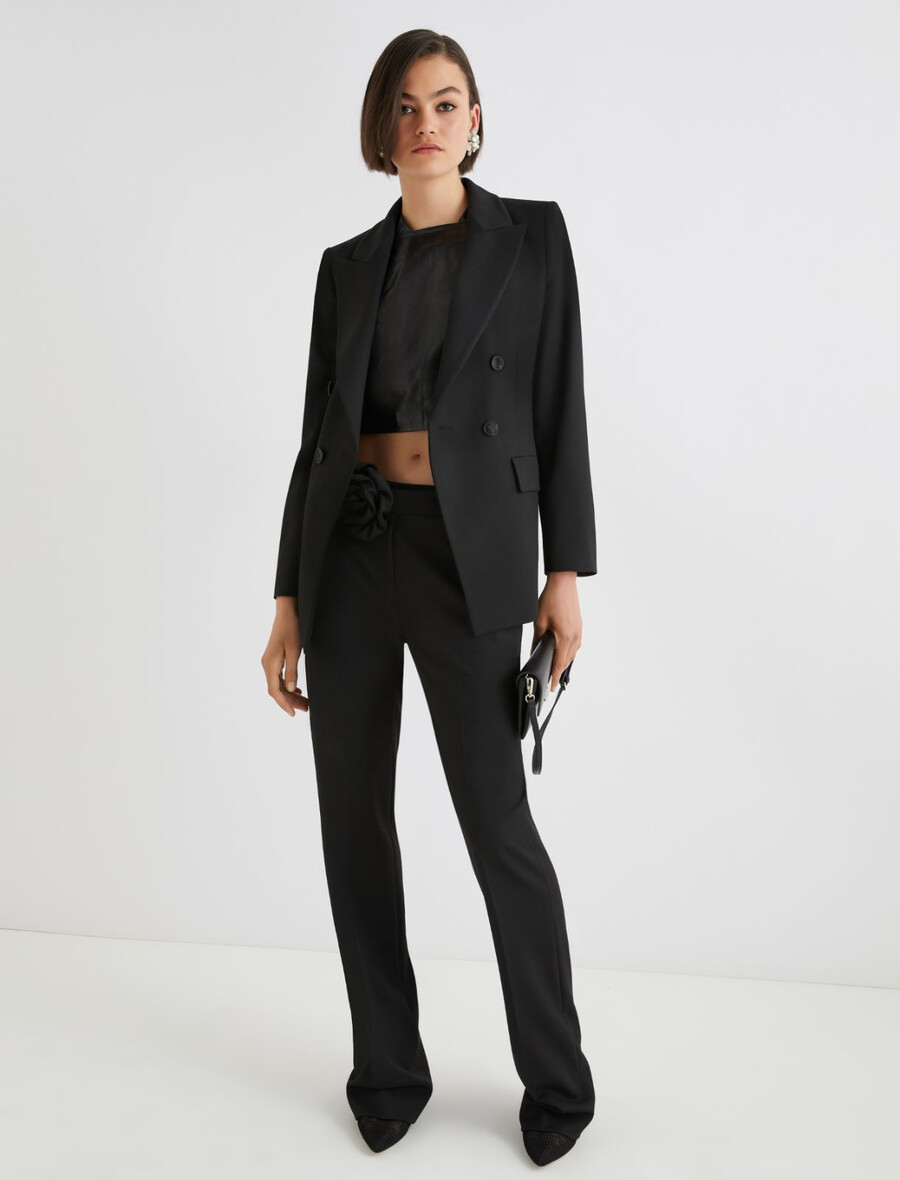 zweireihiger stretchblazer – schwarz