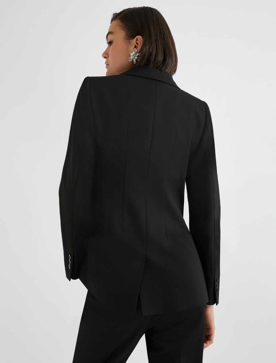 zweireihiger stretchblazer – schwarz